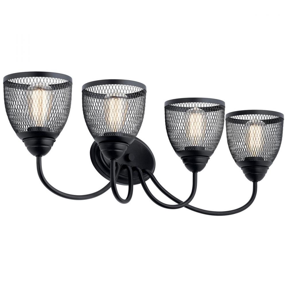 Voclain 32" 4 Light Vanity Light with Mesh Shade in Black