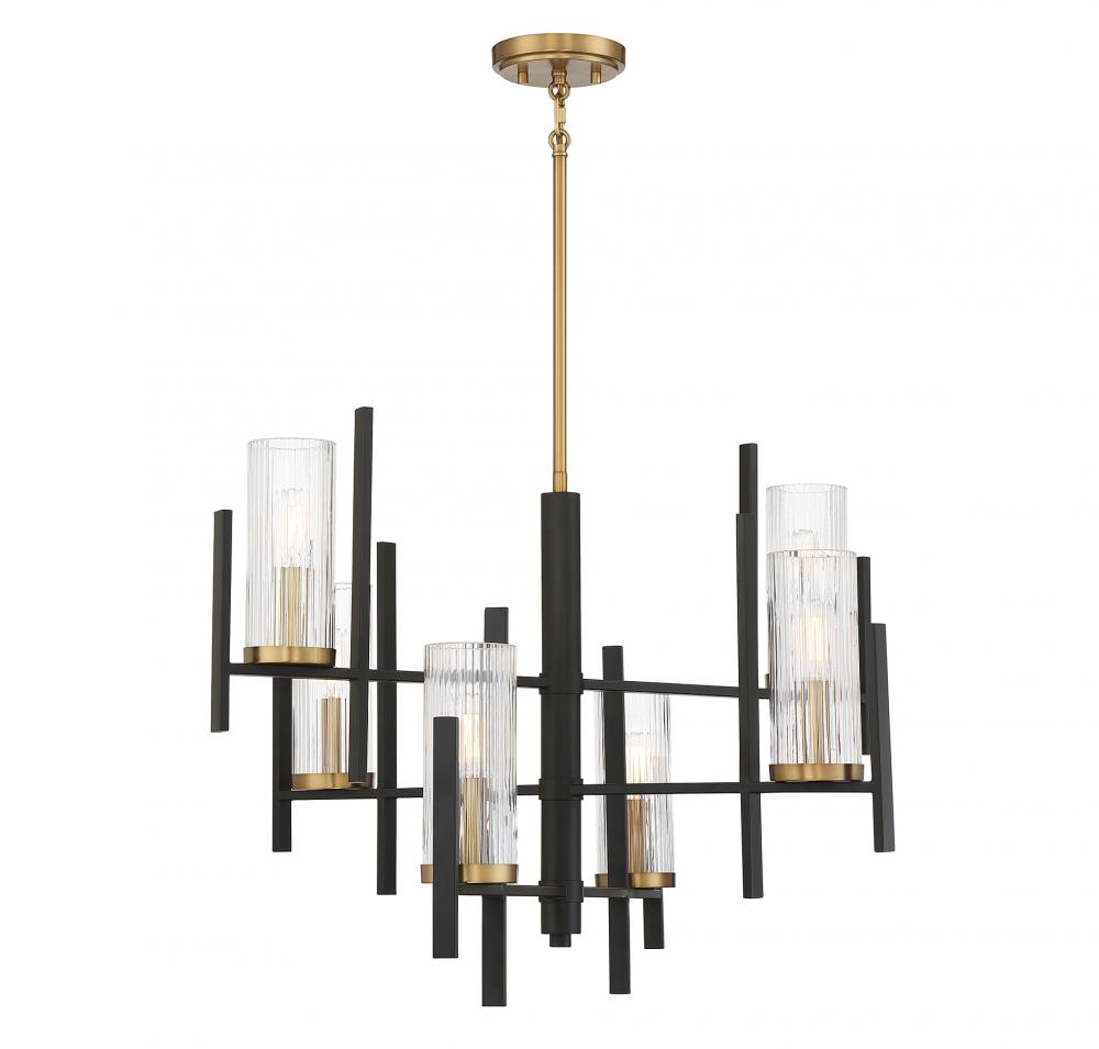 Midland 6-Light Chandelier in Matte Black with Warm Brass Accents