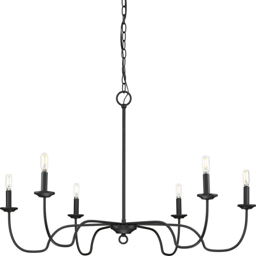 Canebrake Collection Six-Light Matte Black Farmhouse Chandelier Light