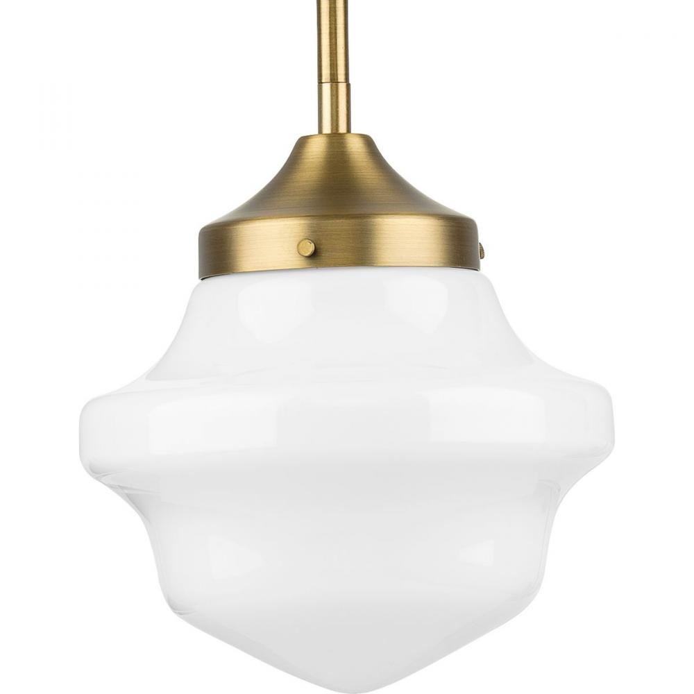 School House Pendant Collection One-Light Vintage Brass White Opal Glass Coastal Mini-Pendant Light