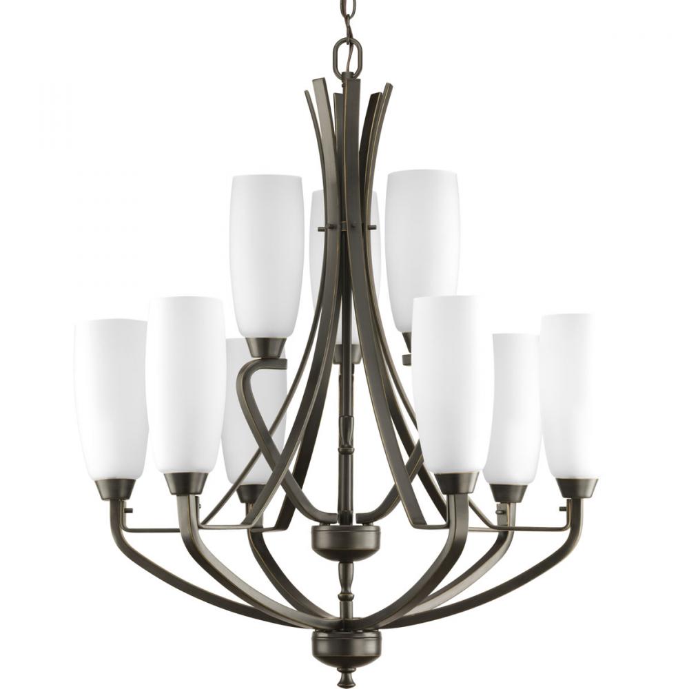 Wisten Collection Nine-Light Antique Bronze Etched Glass Modern Chandelier Light