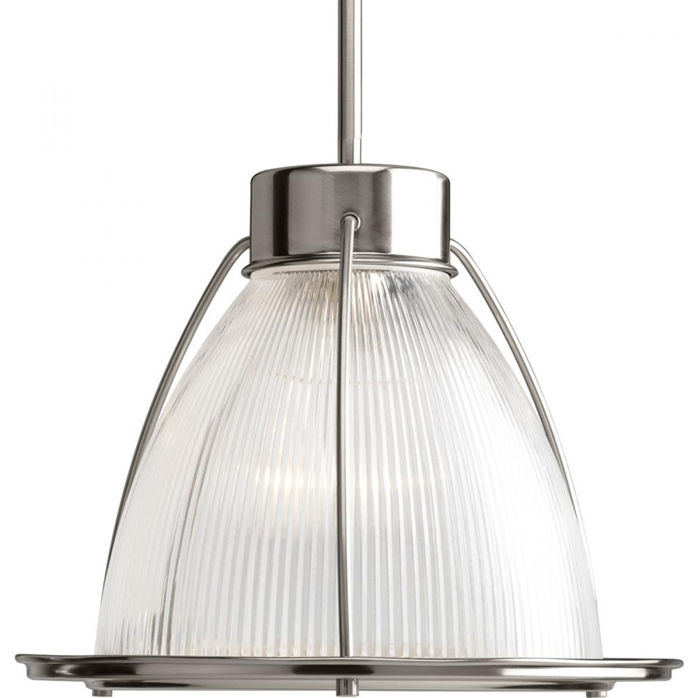 Prismatic Glass Collection One-Light Brushed Nickel Clear Prismatic Glass Coastal Mini-Pendant Light