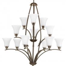 Progress P4497-20W - Joy Collection Twelve-Light Antique Bronze Etched White Glass Traditional Chandelier Light