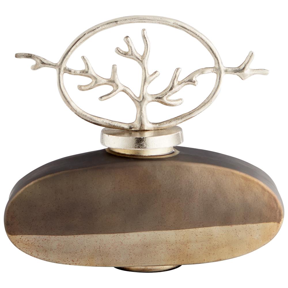 Round Viewleaf Sculpture Black Onyx And Nickel - Small