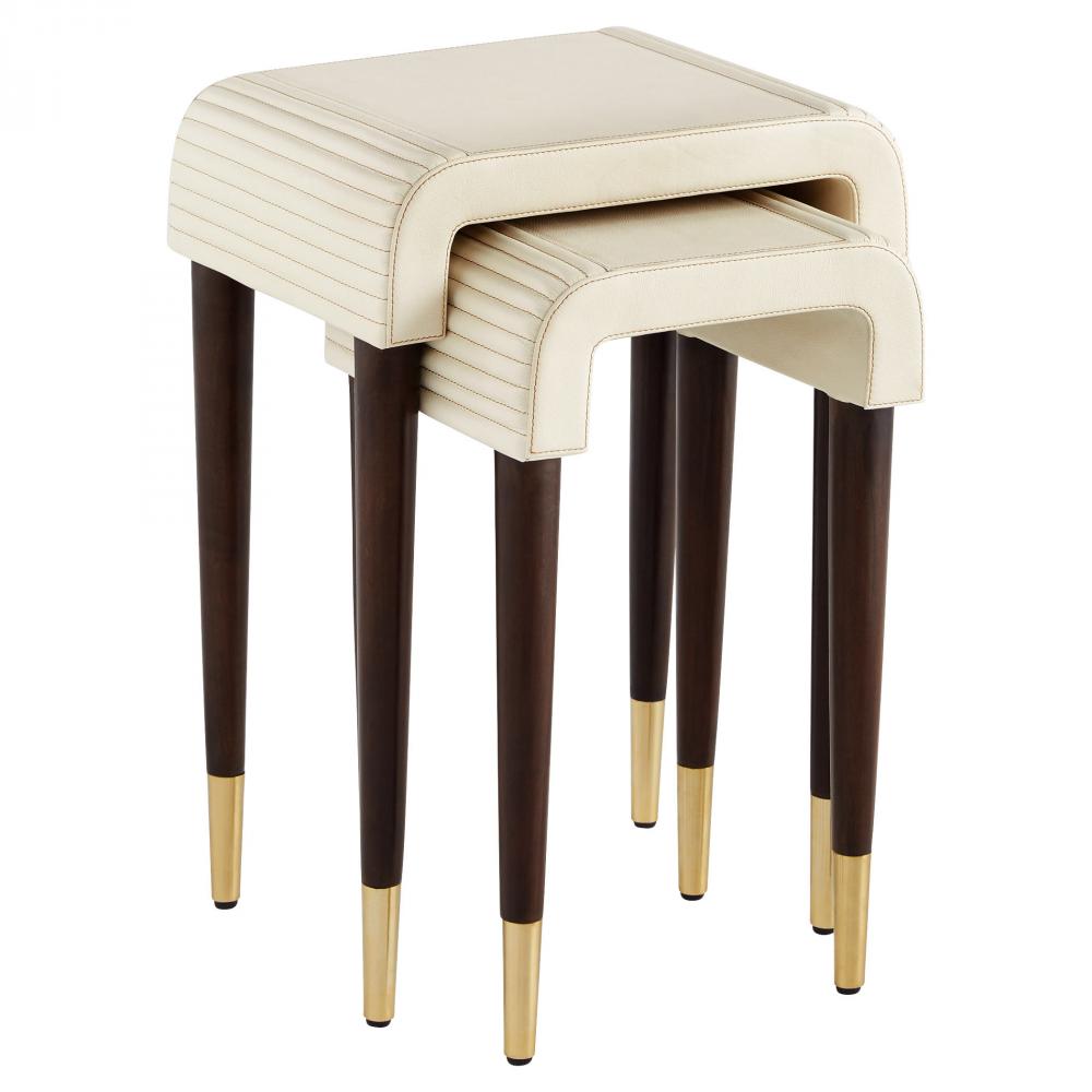 Channel Nesting Tables Off-White Walnut Brass - 2pc set