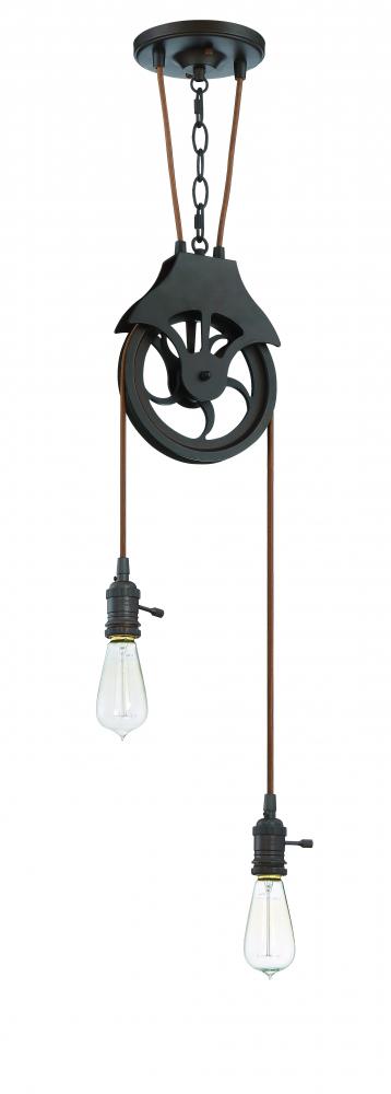 Design-A-Fixture 2 Light Keyed Socket Pulley Pendant Hardware in Aged Bronze Brushed