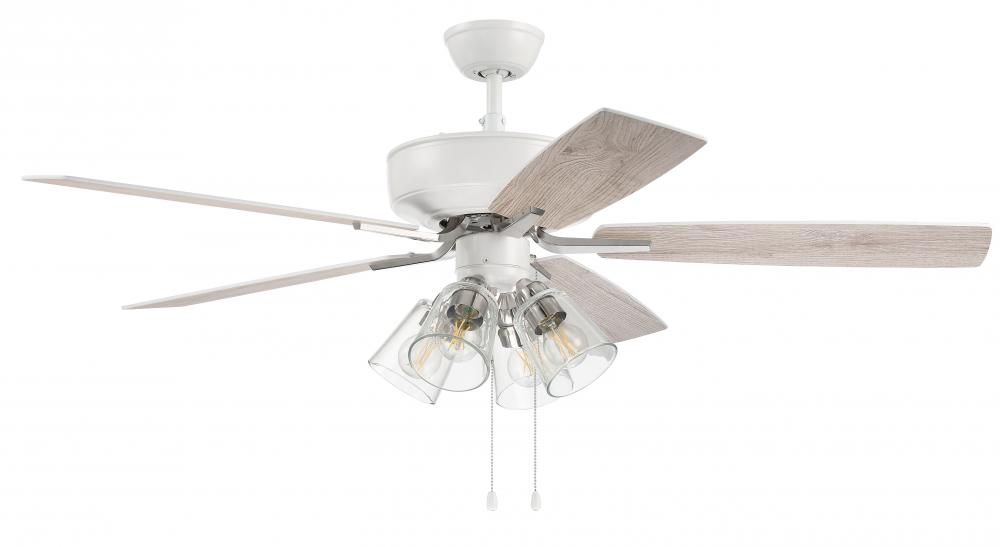 52" Ceiling Fan w/Blades, 4 Clear Glass LED Lights