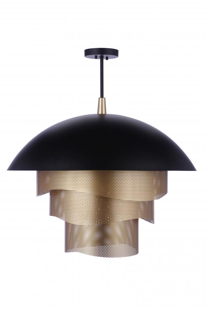 31.25â€ Dia Sculptural Statement Dome Pendant with Perforated Metal Shades in Flat Black/Matte Gold