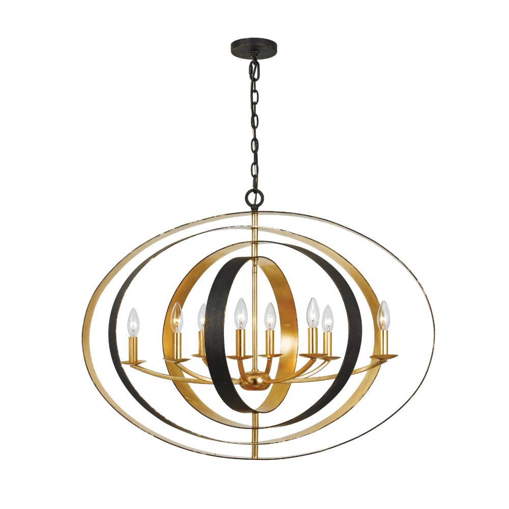 Luna 8 Light English Bronze + Antique Gold Oval Chandelier