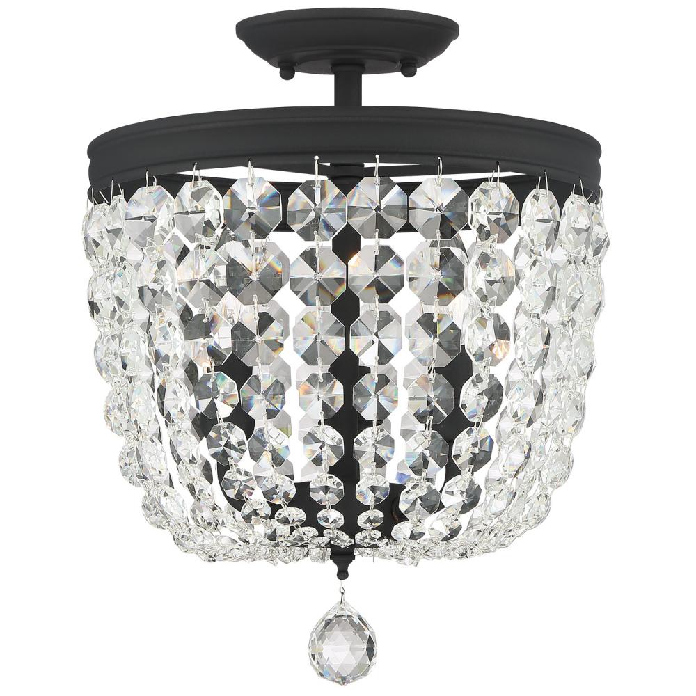 Archer 3 Light Swarovski Strass Crystal Black Forged Semi Flush Mount