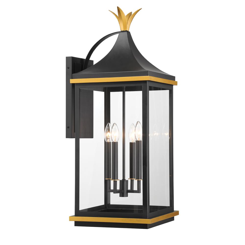 Simpson 4 Light Matte Black + Textured Gold Outdoor Sconce