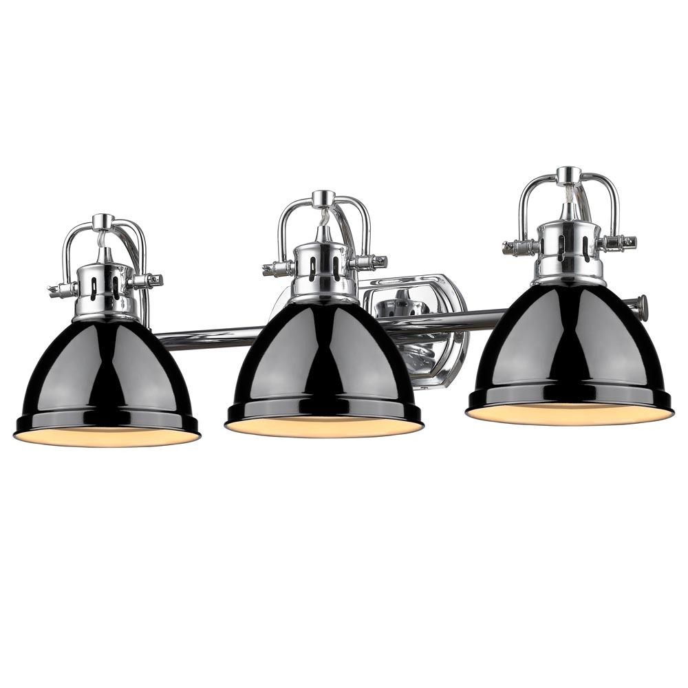 Duncan 3 Light Bath Vanity in Chrome with a Black Shade