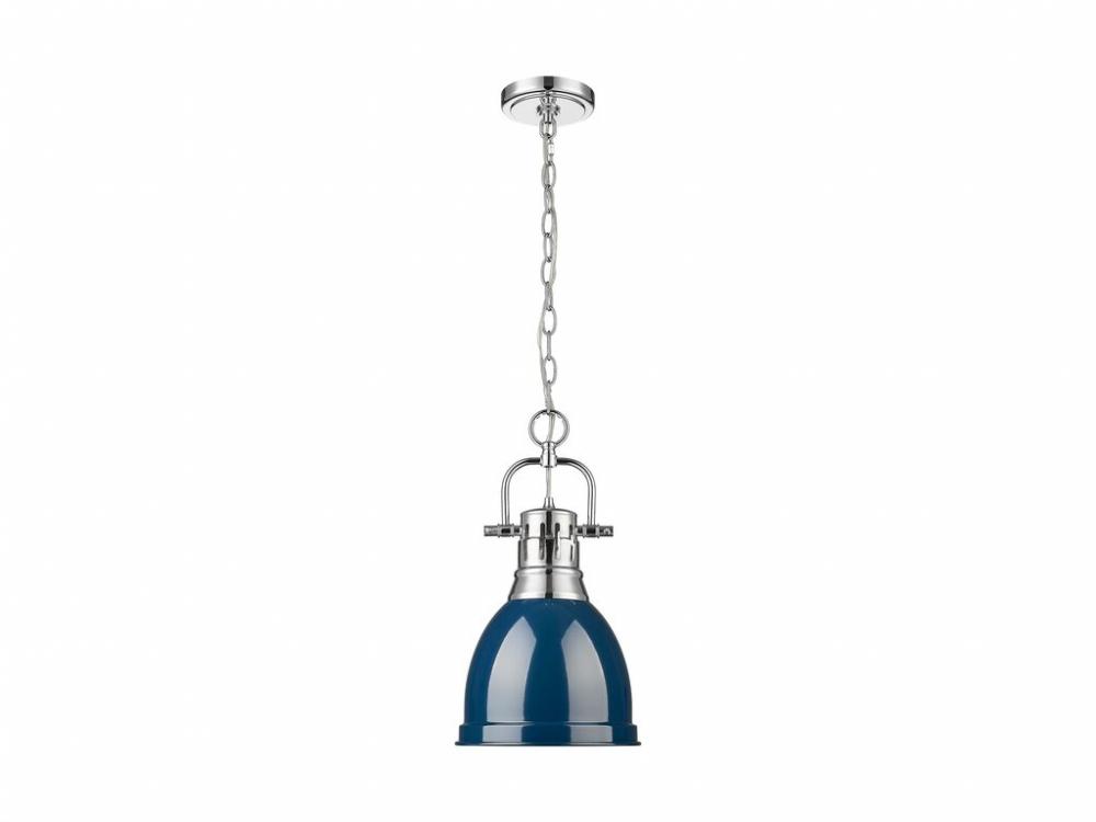 Duncan Small Pendant with Chain in Chrome with Matte Navy
