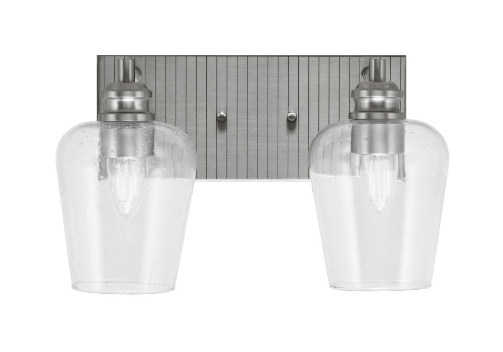 Edge 2 Light Bath Bar, Brushed Nickel Finish, 5" Clear Bubble Glass