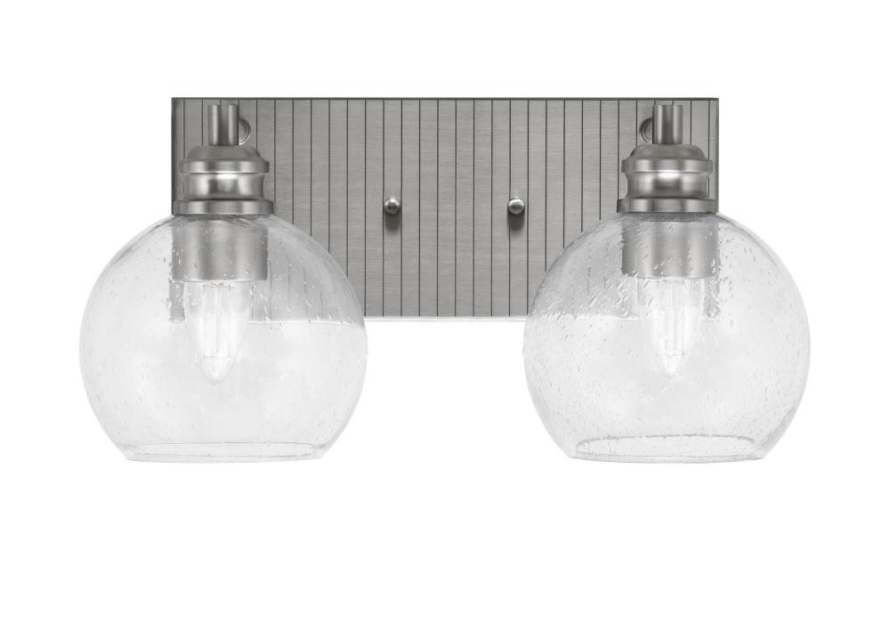 Edge 2 Light Bath Bar, Brushed Nickel Finish, 5.75" Clear Bubble Glass