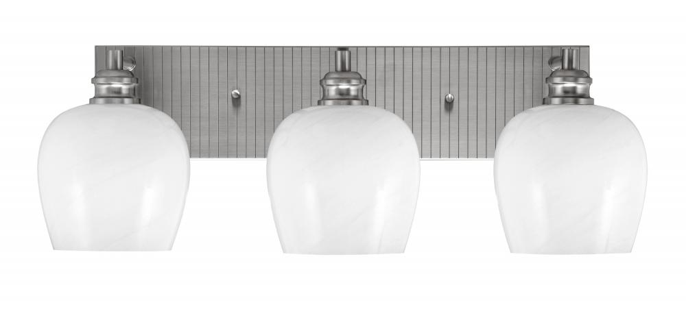 Edge 3 Light Bath Bar, Brushed Nickel Finish, 6" White Marble Glass