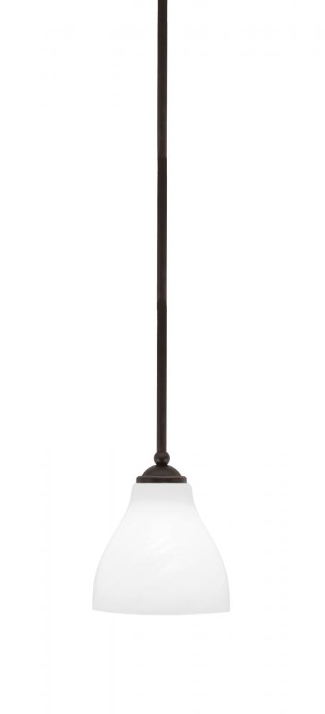 Zilo Stem Hung Mini Pendant, Dark Granite Finish, 6.25" White Marble Glass