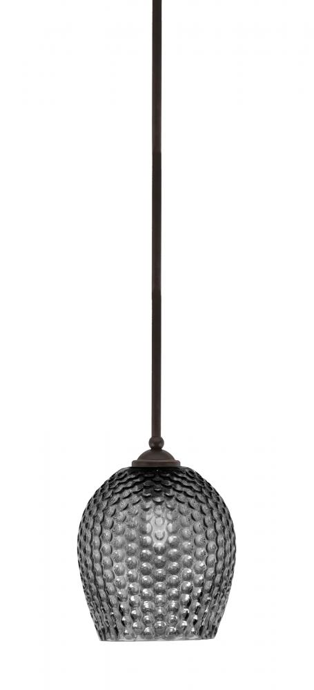 Zilo Stem Hung Mini Pendant, Dark Granite Finish, 7.5" Smoke Textured Glass