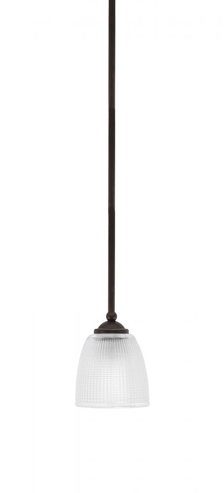 Zilo Stem Hung Mini Pendant, Dark Granite Finish, 5" Clear Ribbed Glass