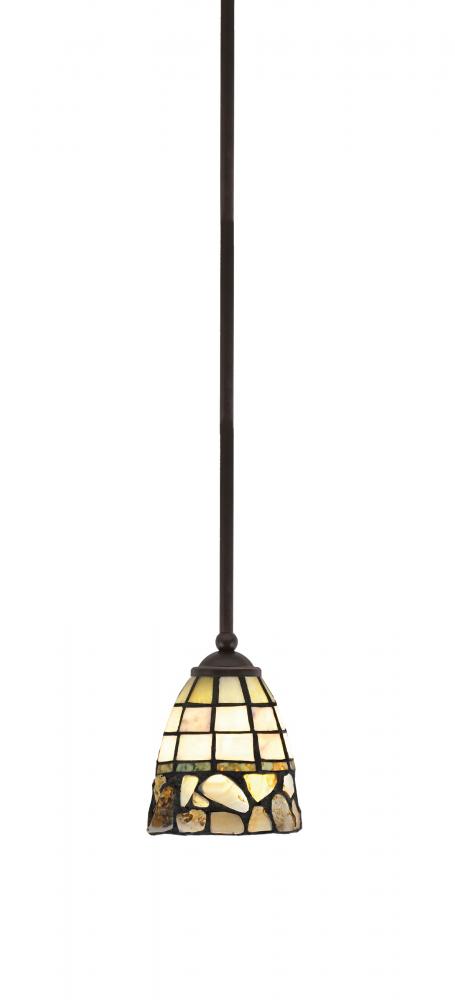 Zilo Stem Hung Mini Pendant, Dark Granite Finish, 7" Cobblestone Art Glass