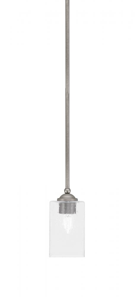 Zilo Stem Mini Pendant, Graphite Finish, 4" Square Clear Bubble Glass