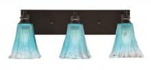 Toltec Company 1163-ES-725 - Edge 3 Light Bath Bar, Espresso Finish, 5.5" Fluted Teal Crystal Glass