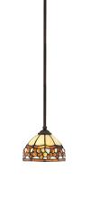 Toltec Company 560-DG-9975 - Zilo Stem Hung Mini Pendant, Dark Granite Finish, 7" Roman Jewel Art Glass