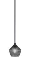 Toltec Company 560-MB-4622 - Zilo Stem Mini Pendant, Matte Black Finish, 6" Smoke Textured Glass