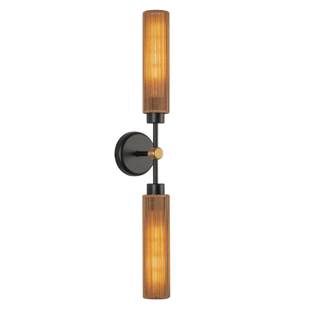 Colby 23-in Matte Black/Tan Jute Socket Wall/Vanity Light