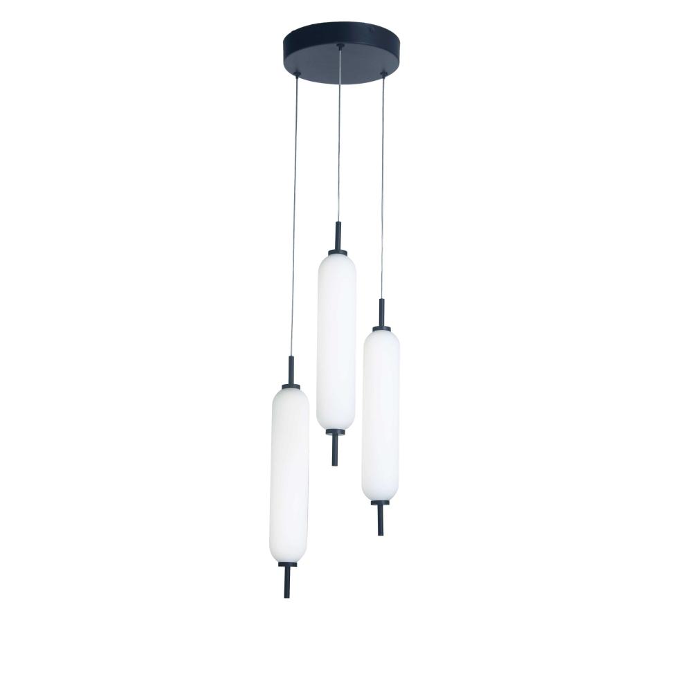30W Matte Black Multi Light Pendant w/ White Opal Glass