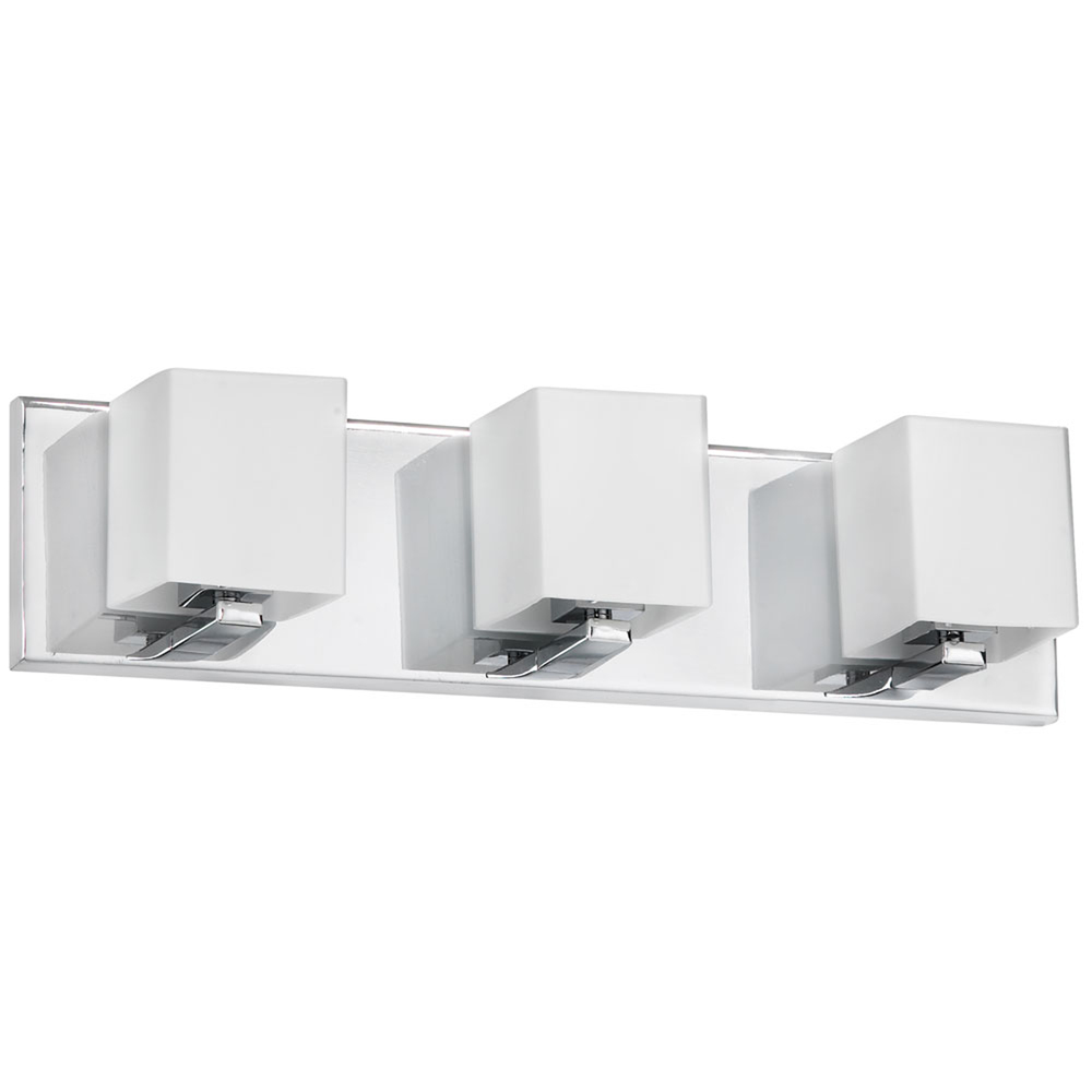 3 Light Vanity, Polished Chrome, Frosted White Glass