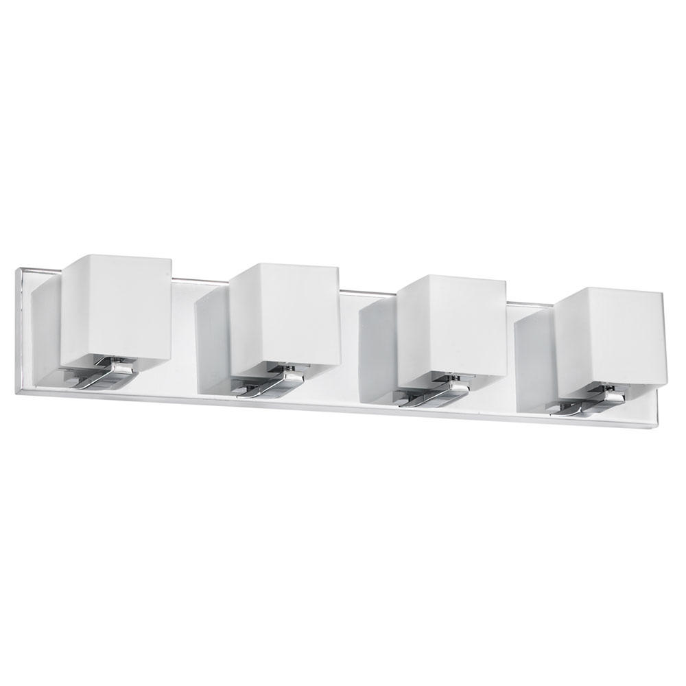 4 Light Vanity, Polished Chrome, Frosted White Glass