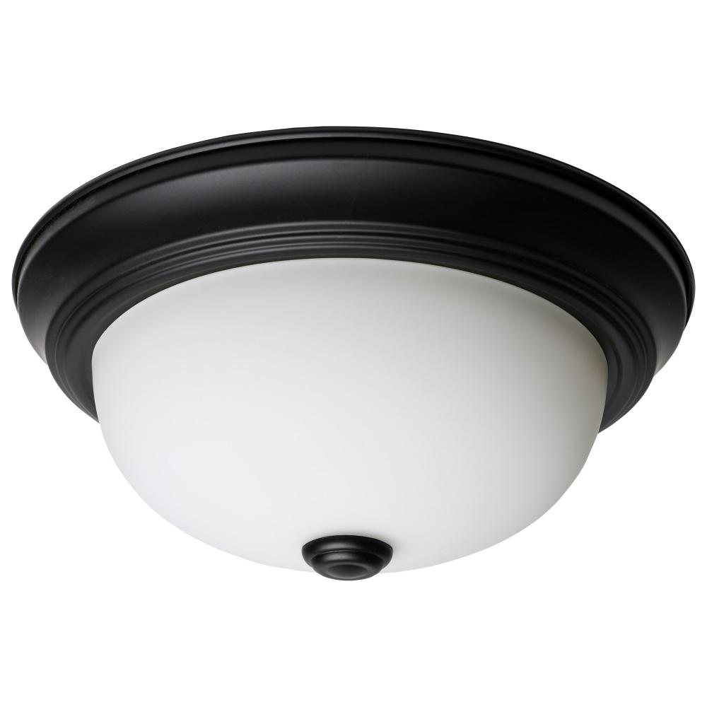 2 Light; 11 Inch; Flush Mount; Matte Black Finish; Opal Glass