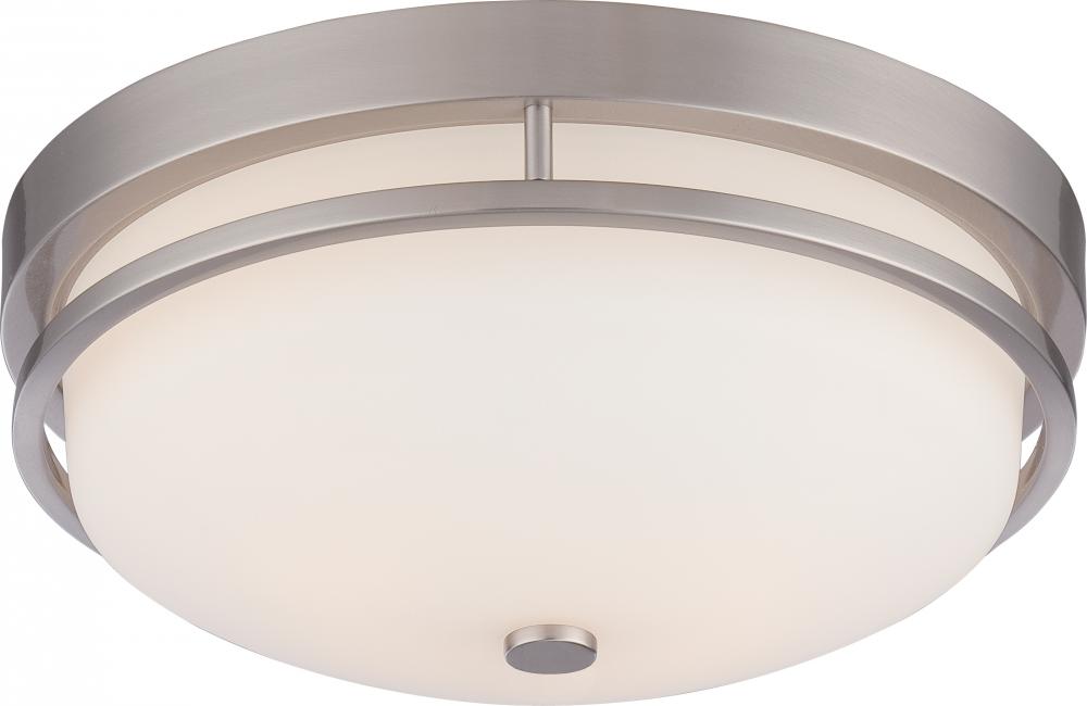 Neval - 2 Light Flush with Satin White Glass - Brushed Nickel Finish