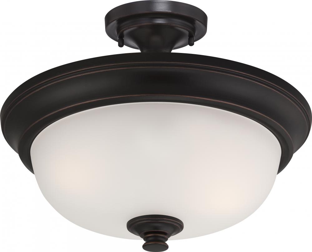 Elizabeth - 2 Light Semi Flush with Frosted Glass - Sudbury Bronze Finish