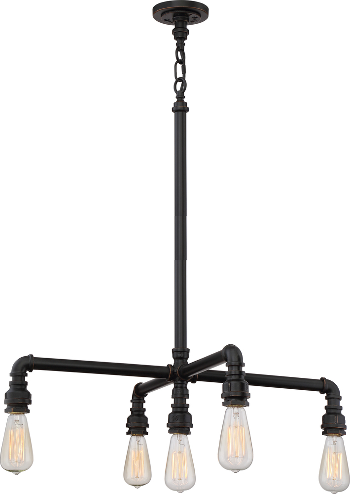 Iron - 5 Light Hanging Fixture- Industrial Bronze Finish