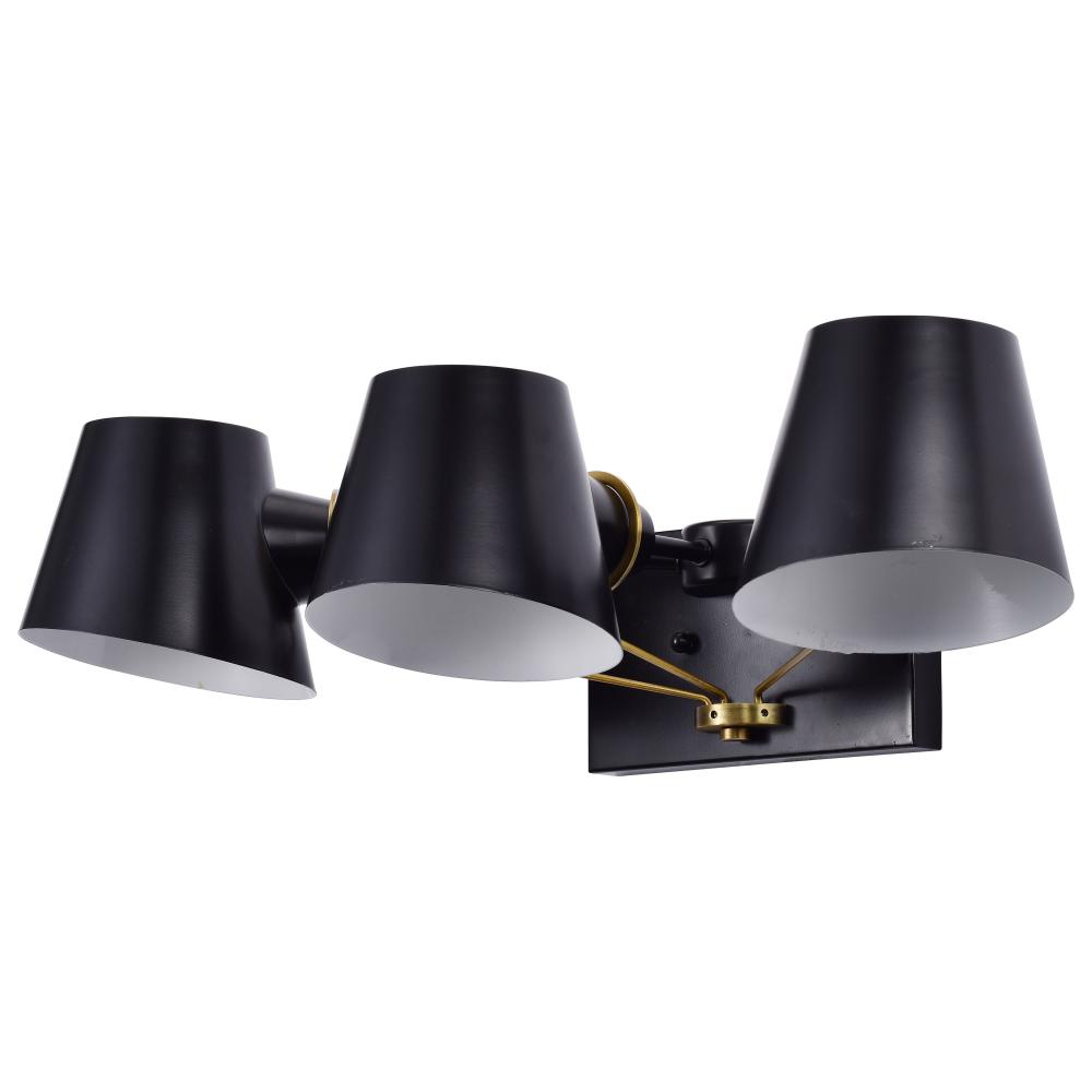 Baxter; 3 Light Vanity; Black with Burnished Brass