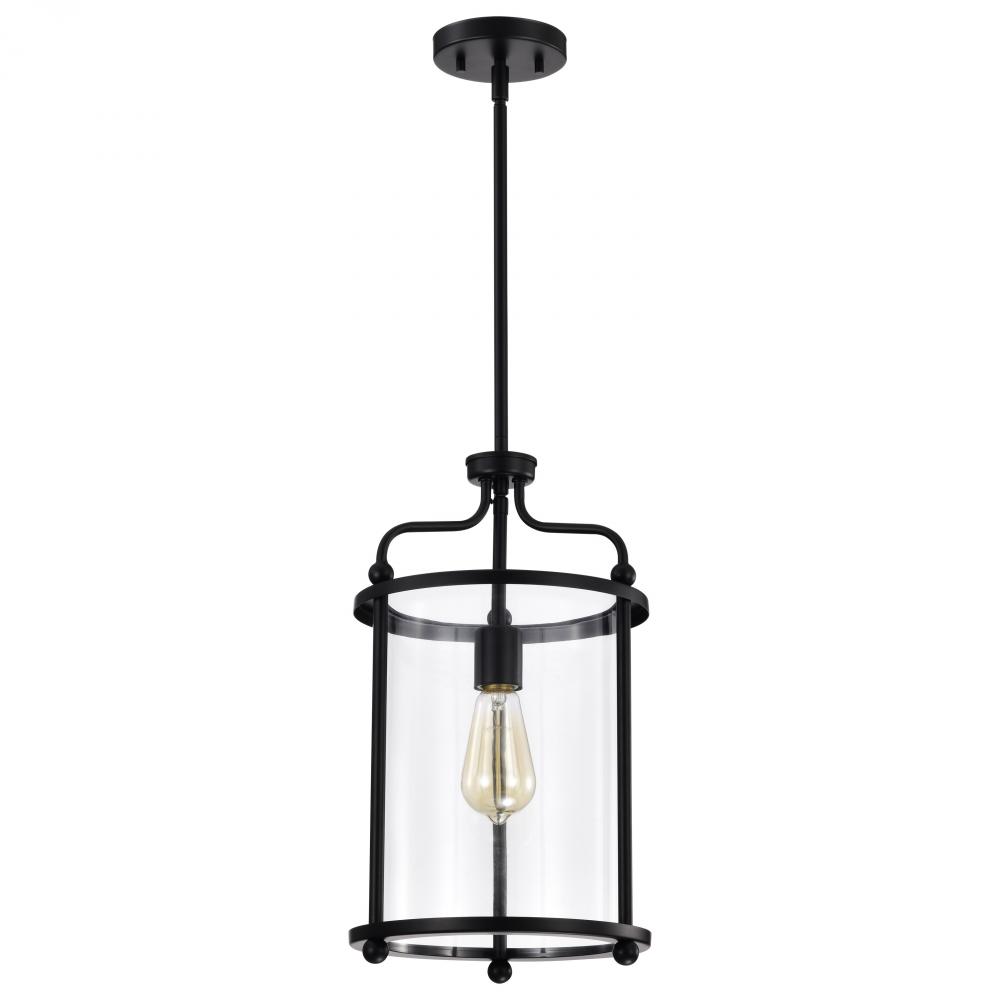 Yorktown 1 Light Pendant; Matte Black Finish; Clear Glass