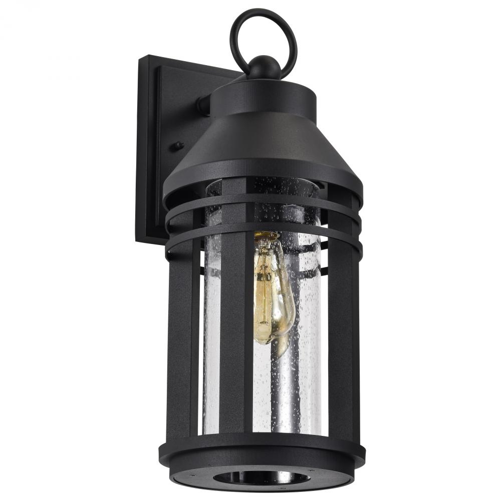 Wilton; 1 Light Large Wall Lantern; Matte Black with Clear Seeded Glass