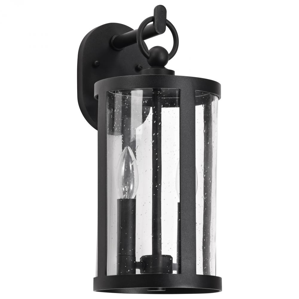Broadstone; 2 Light Large Wall Lantern; Matte Black with Clear Seeded Glass