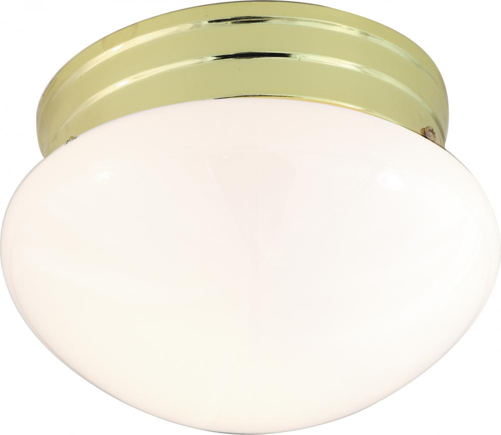 1 Light - 8" Flush with White Glass - Polished Brass Finish