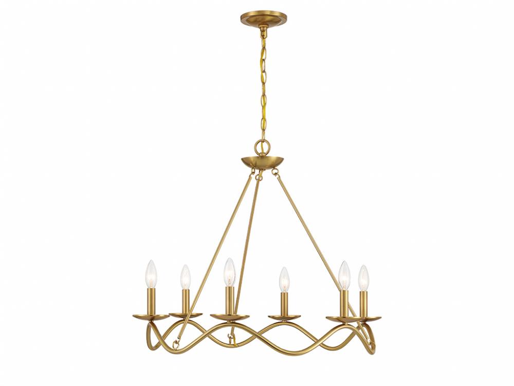 6-Light Chandelier in Natural Brass