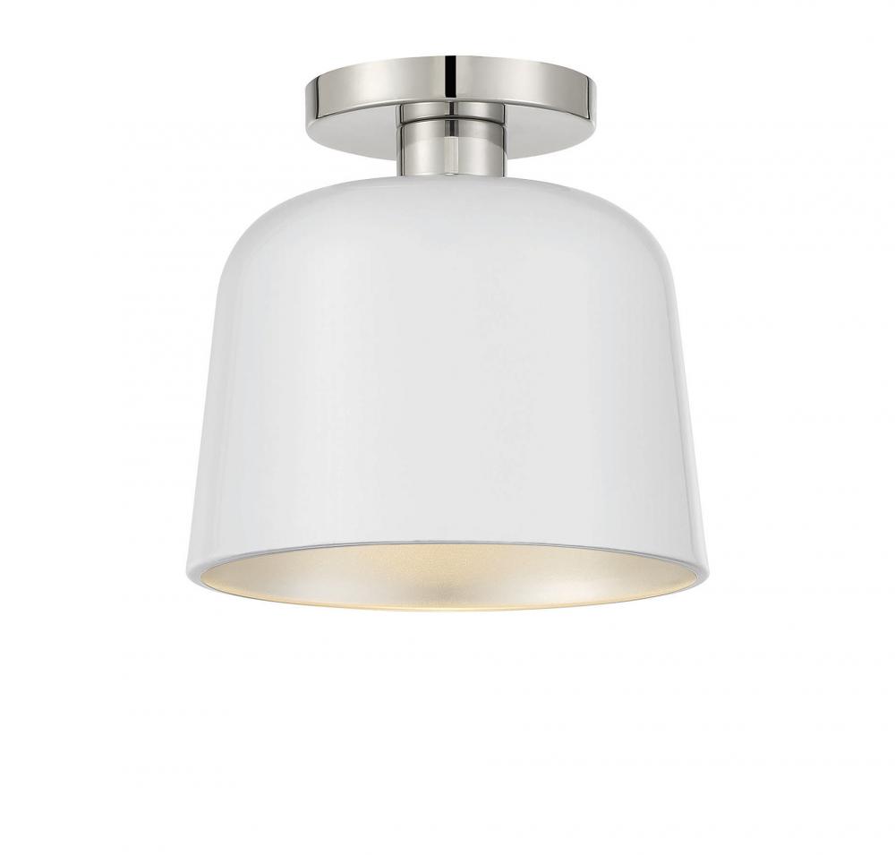 1-Light Ceiling Light in White with Polished Nickel