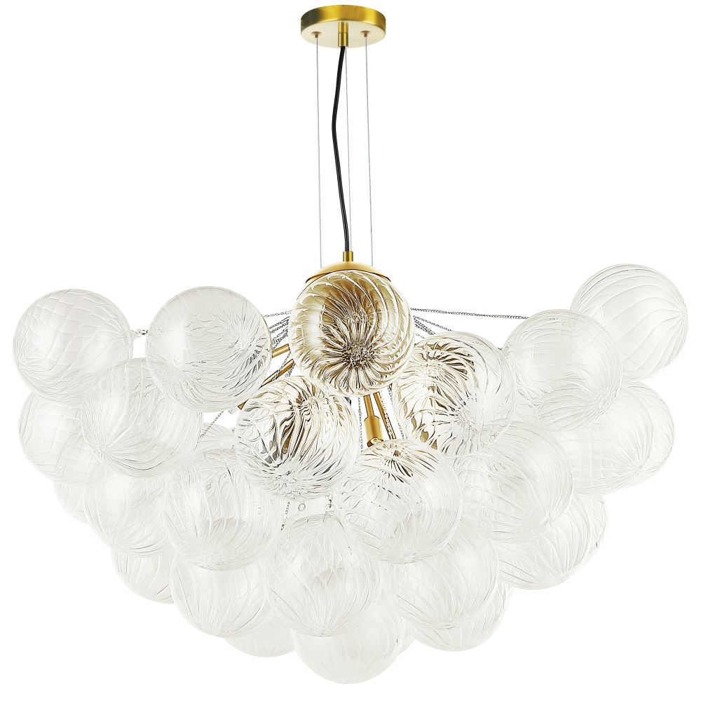 12 Light Aged Brass Chandelier w/ Clear Spiral Glass