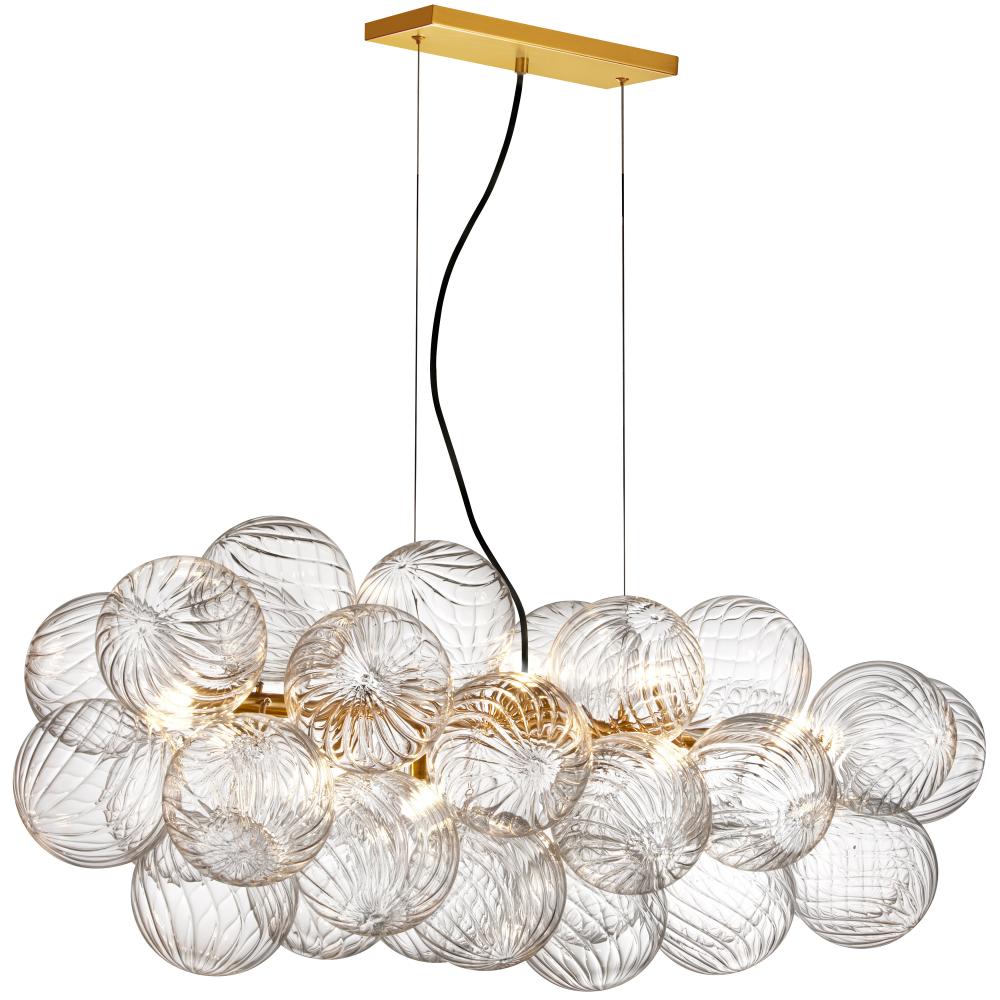 10 Light Halogen Horizontal Pendant Aged Brass with Clear Spiral Glass