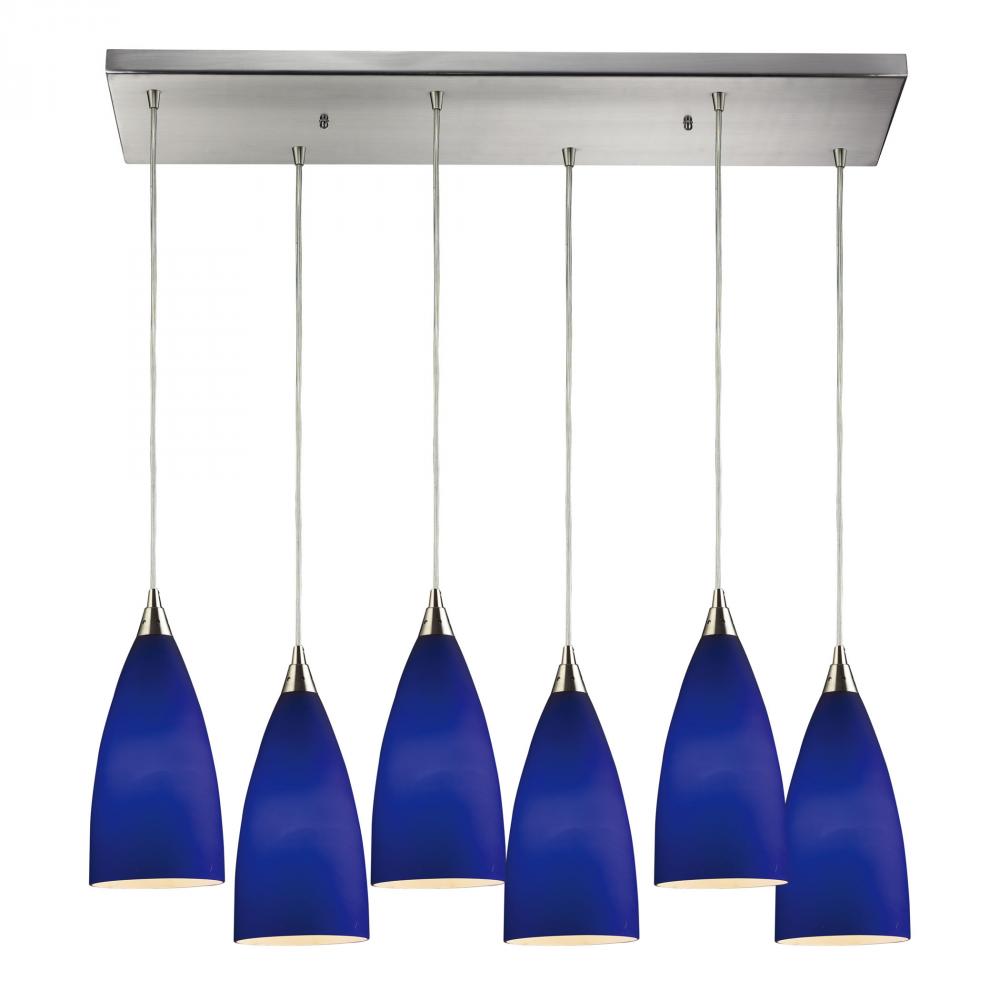 Vesta 6 LED Light Pendant In Satin Nickel And Ro