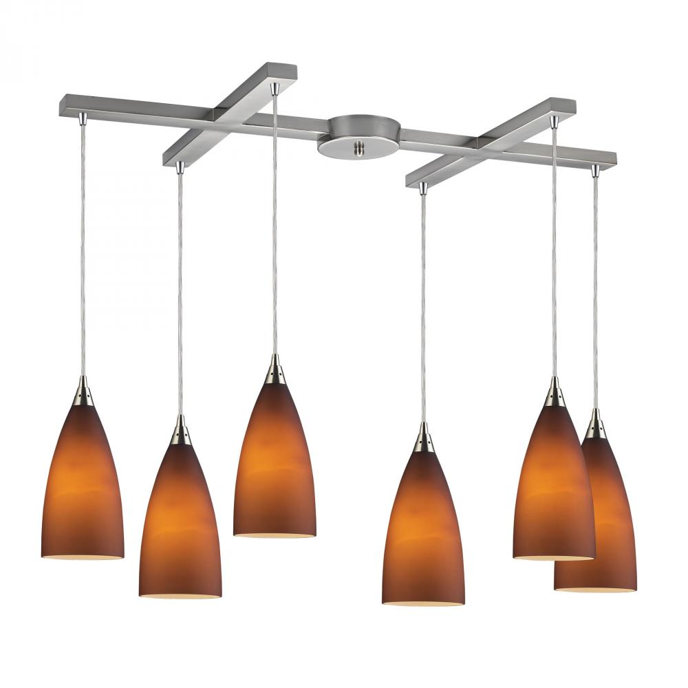 Vesta 6 LED Light Pendant In Satin Nickel And To