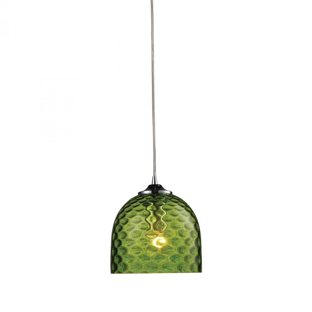 Viva 1-Light Mini Pendant in Polished Chrome with Green Glass