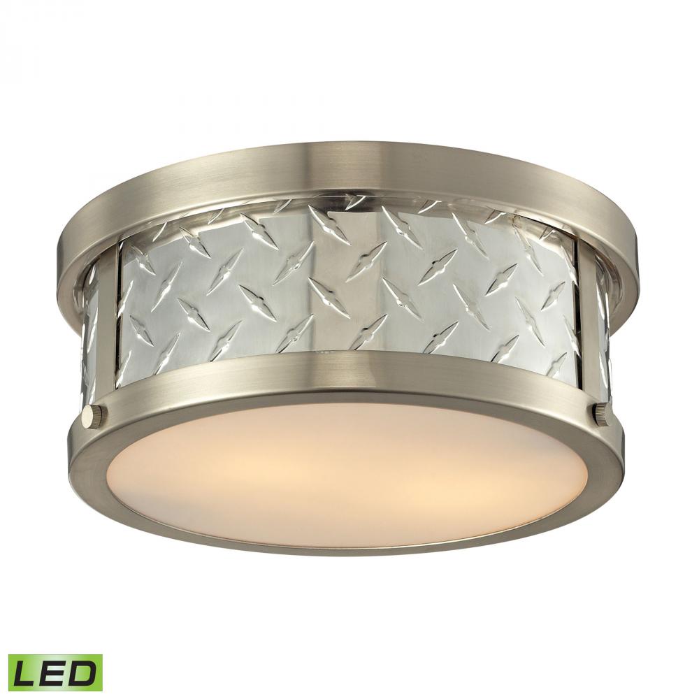 Diamond Plate 2 Light LED Flushmount In Brushed